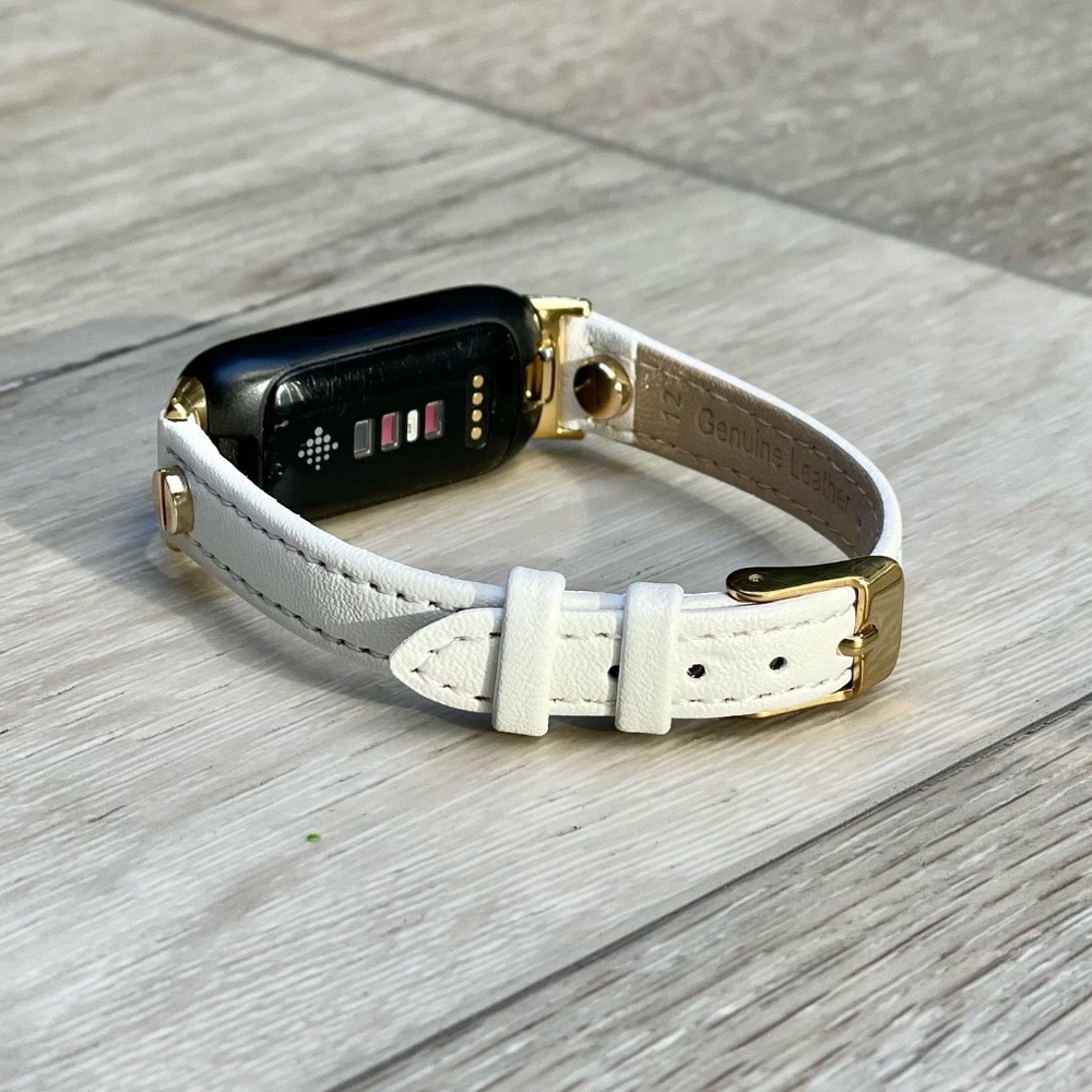 Fitbit Inspire 3 Band Women Strap Gold Accents Slim Leather Adjustable Bracelet